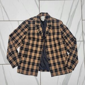 Dark academia brown black plaid wool tweed blazer by white stag Size L